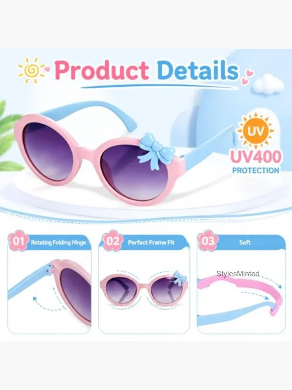 Girls Sunglasses with Strap Multishaped Beach Toddler 3-10